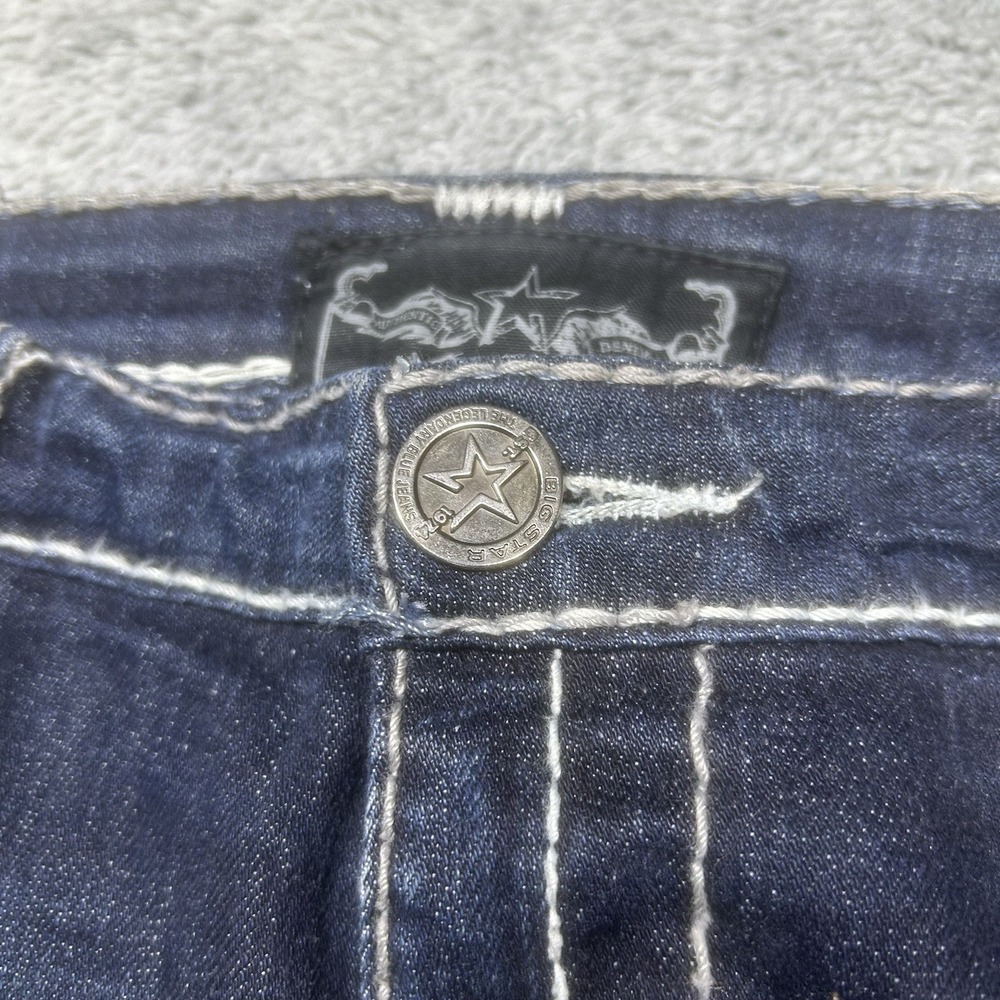Big Star Miki Jeans Womens 31R (36x32) Blue Denim Distressed Bootcut Low Rise - Picture 12 of 16